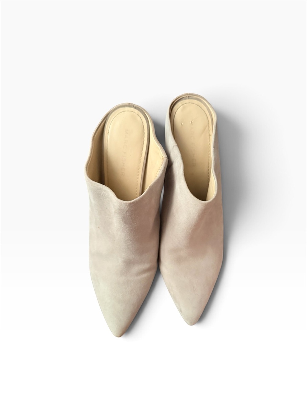 Marc Fisher LTD Malley Pointed-Toe Mules – Light Natural Suede
